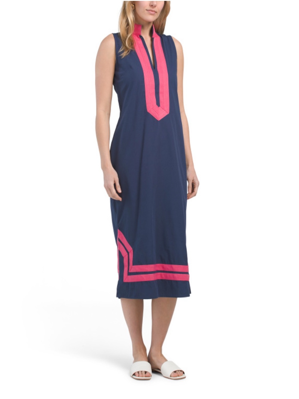Sail to Sable Navy Caftan with Pink Trim